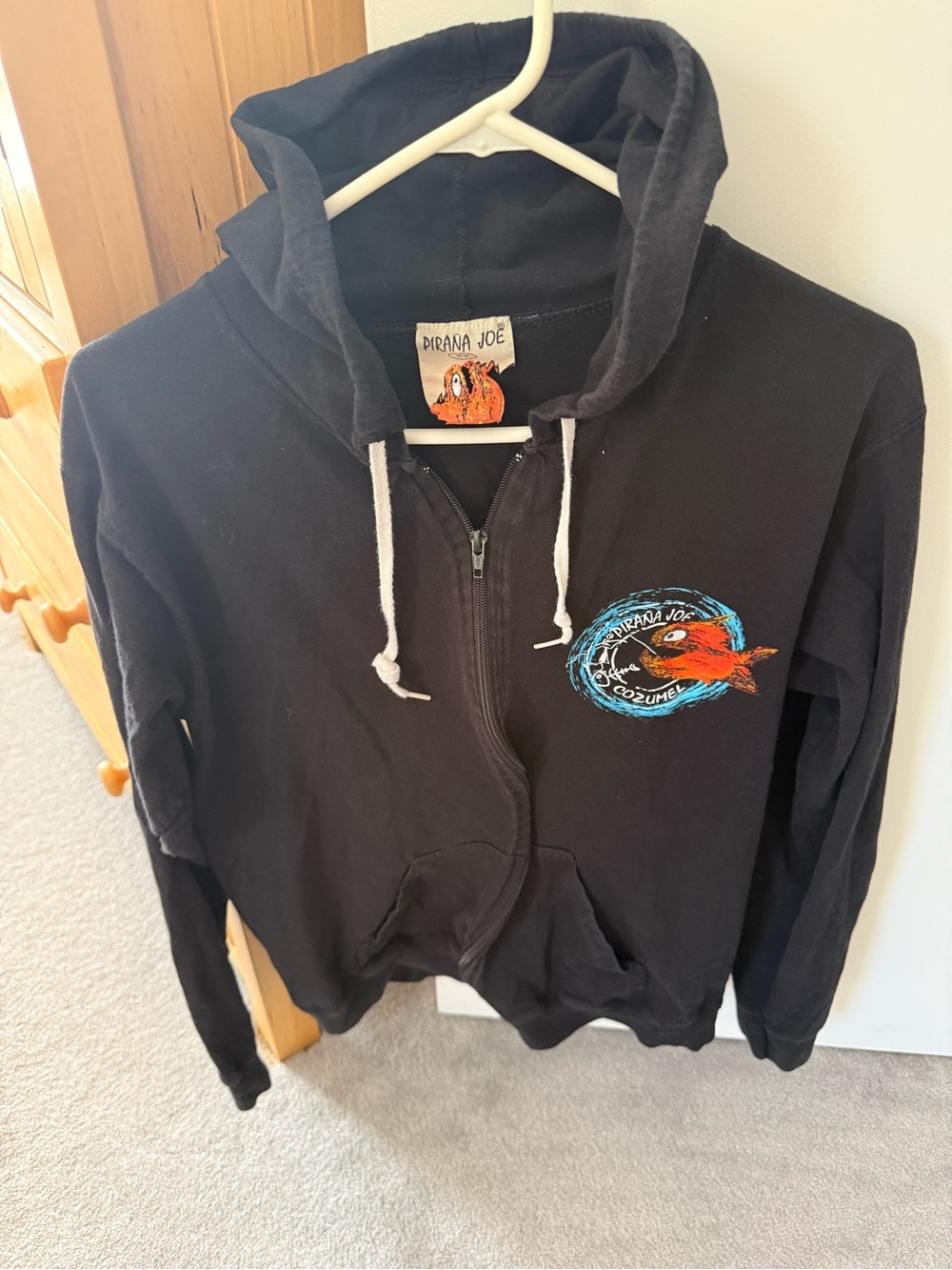 Women’s Pirana Joe Black Zip-Up Hoodie with Fish Logo
